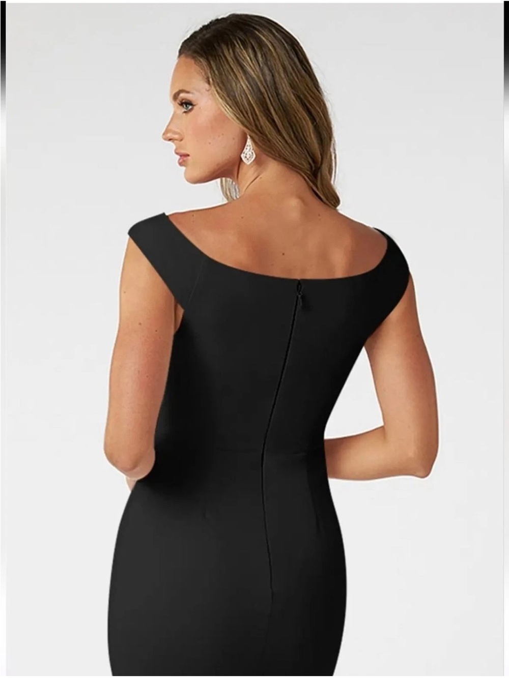 Azazie Nicolina Black Mermaid Boat Neck Stretch Crepe Formal Gown Dress Size A4 - Picture 4 of 11